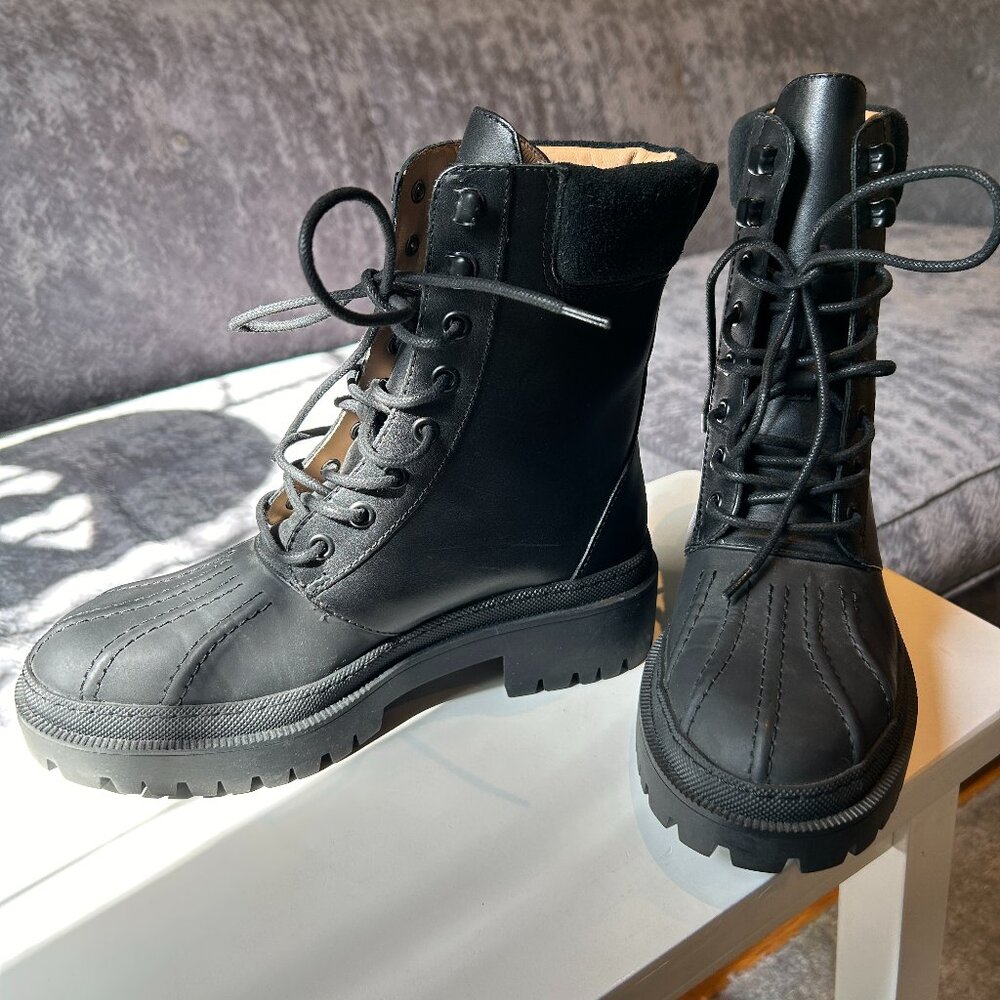 & Other Stories Leather Lace-Up Boots with Stitch Detail in Black